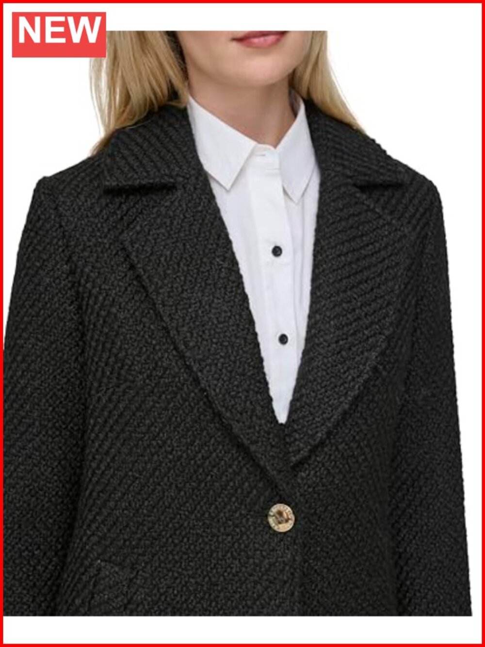 Wool Solid Texture Classic One Button Blazer - Picture 4 of 4